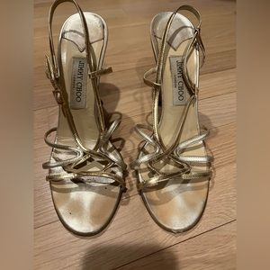 Jimmy Choo silver & gold sandal heels / size 40